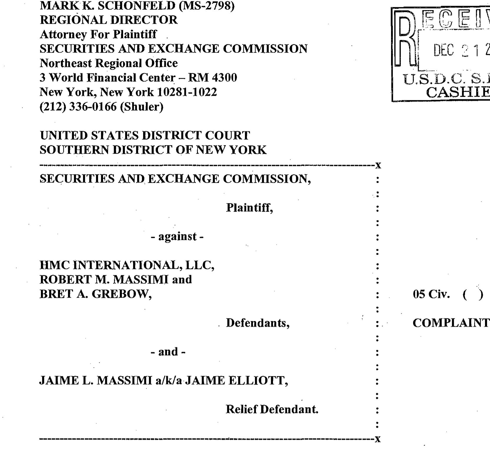 SEC Vs. Robert M. Massimi